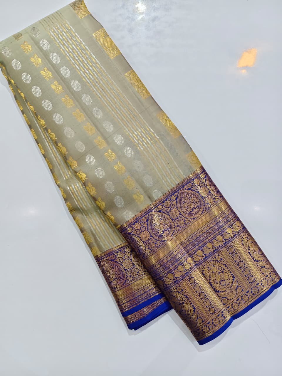 Light Grey Kanchipuram Pure Silk Silver Saree